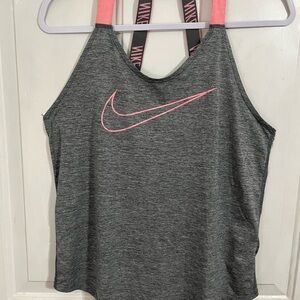 Nike Women's Heather Gray Tank with Pink Logo